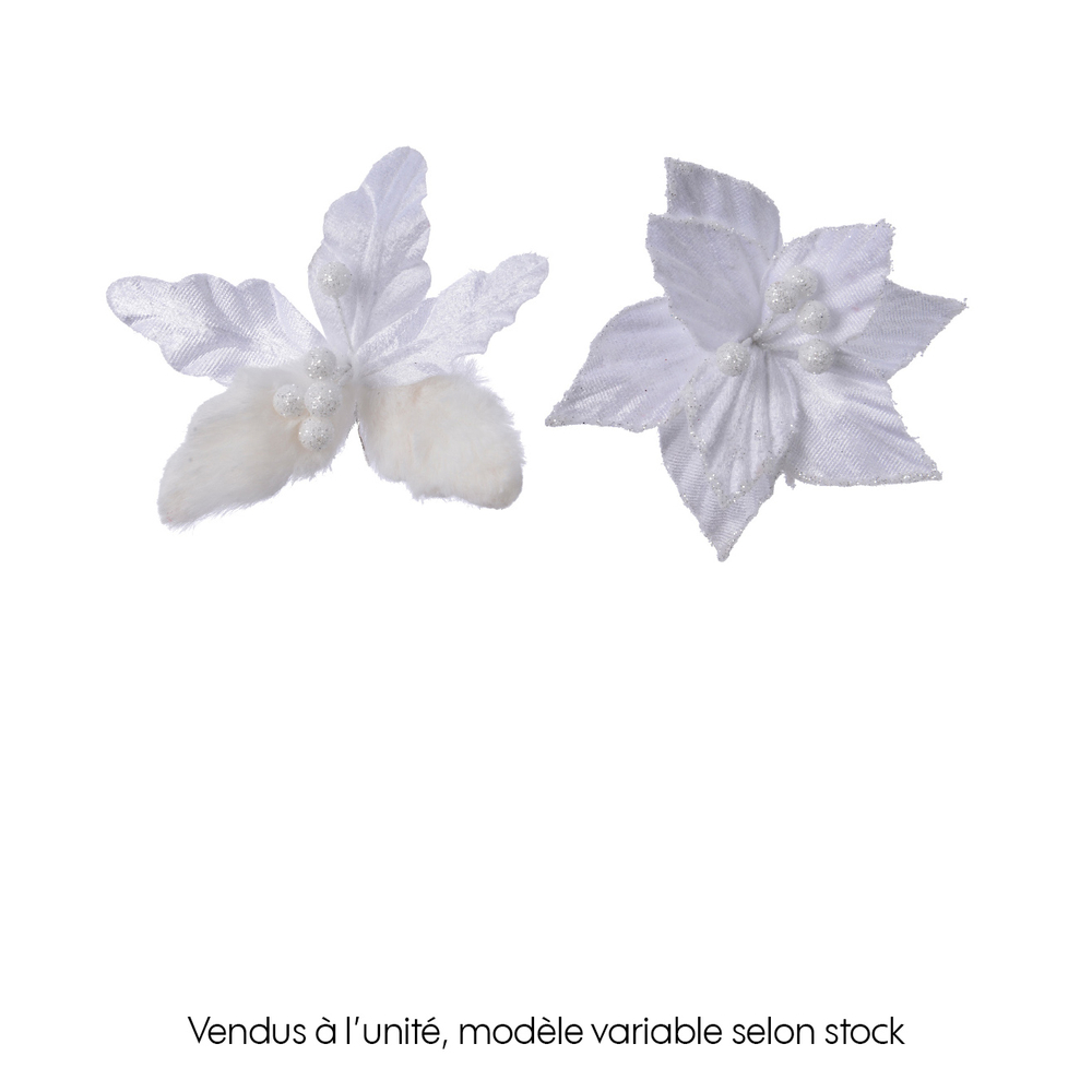 Suspension de Noël : Poinsettia en polyester blanc D.12cm