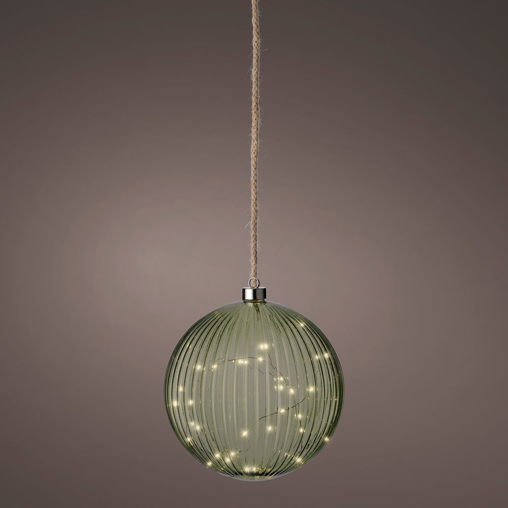 Boule lumineuse d'intérieur, 40 micro LED vert/blanc chaud - D.20cm