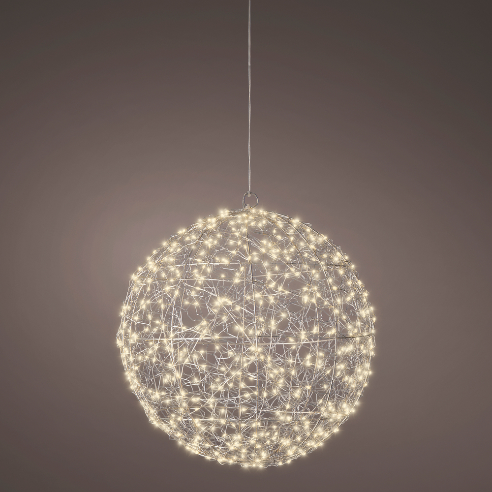Boule 600 micro led argent blanc chaud d38cm