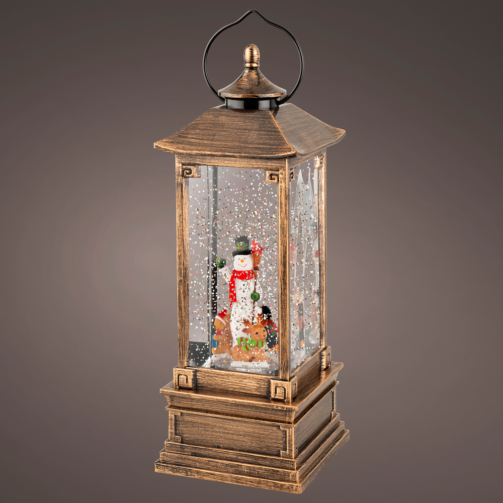 Lanterne bonhomme de neige or blanc h28,5cm