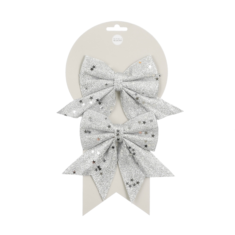 Nœud argent paillettes x2 12x13cm