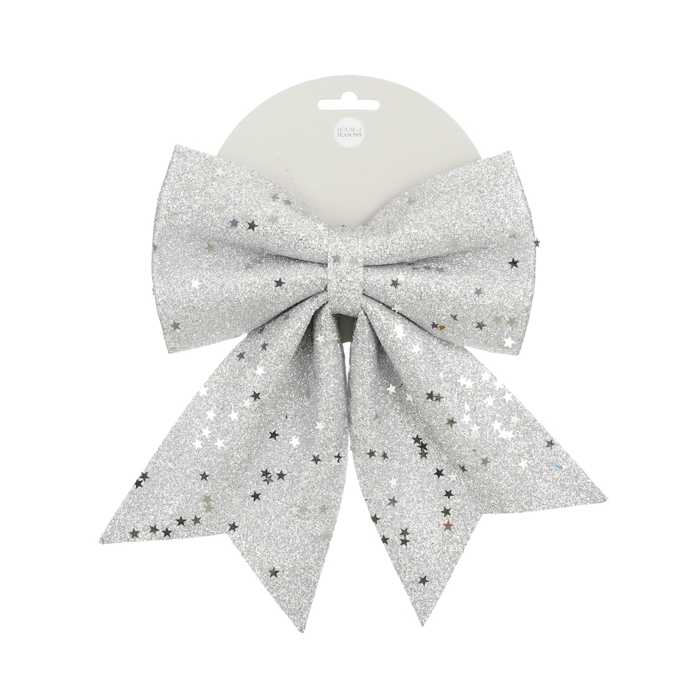 Nœud argent paillettes 20x24 cm