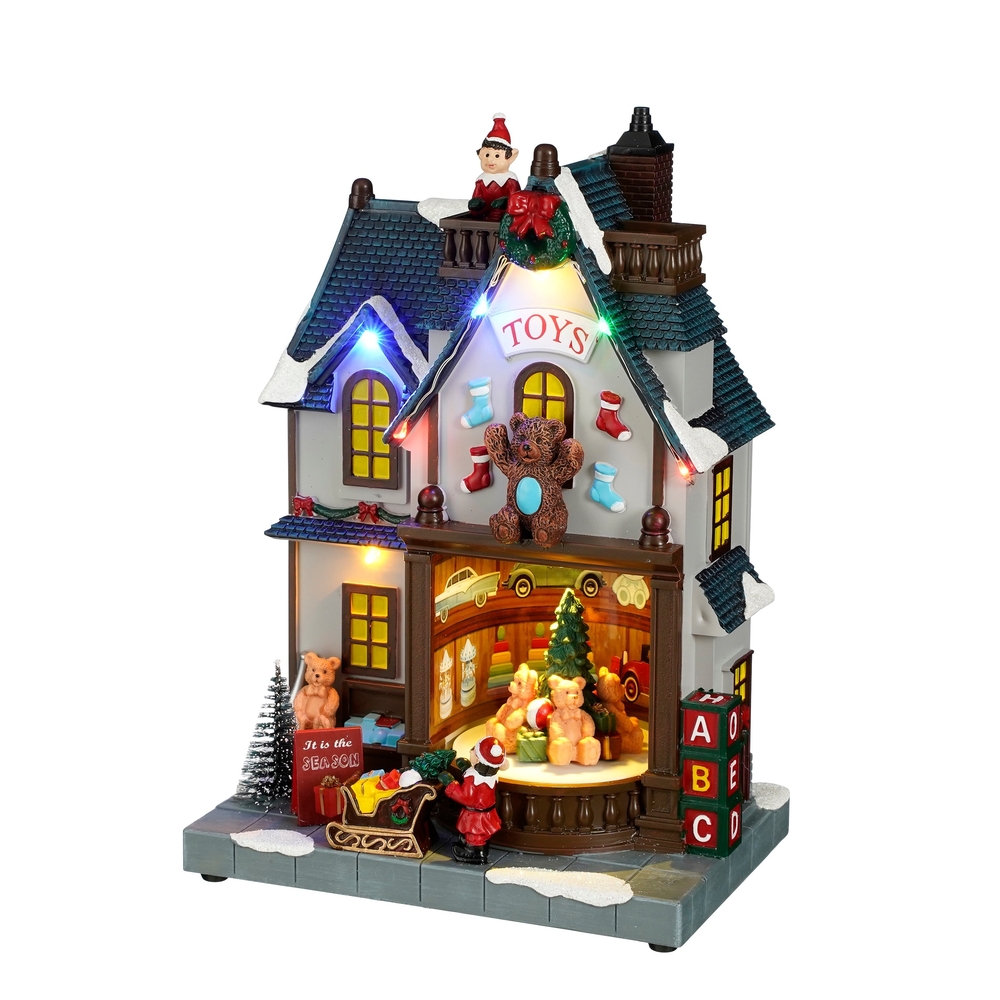 Scène de Noël animée sur batterie, magasin de jouets - H.26,5cm
