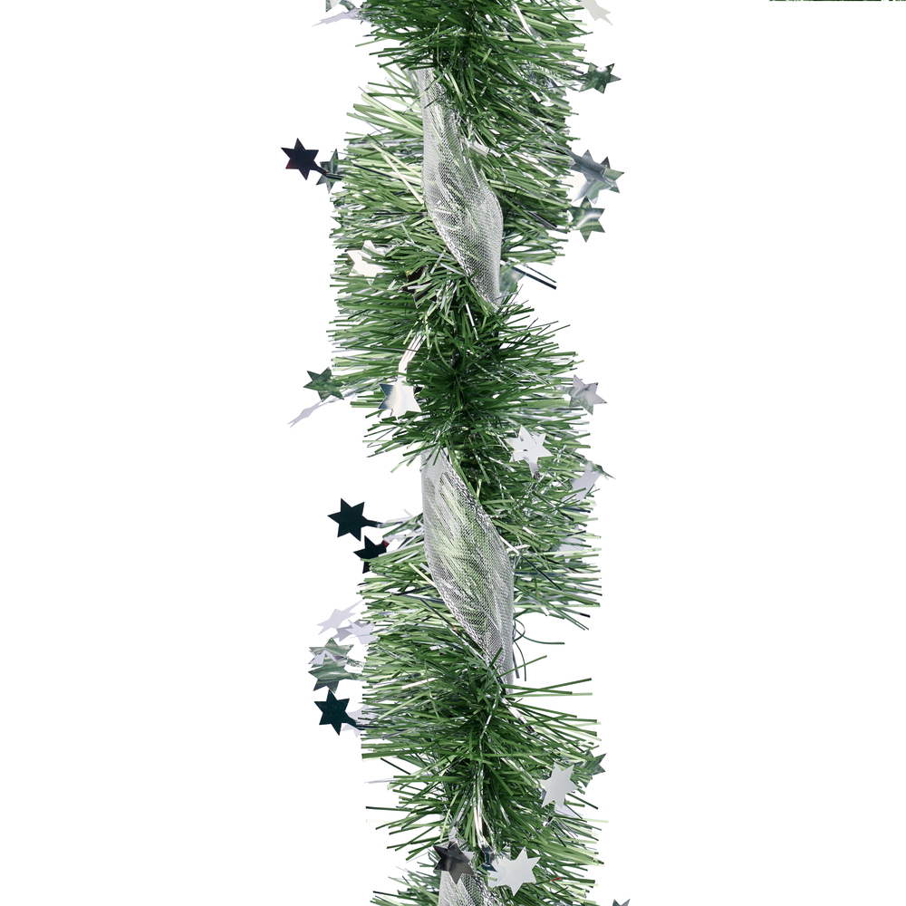 Guirlande verte étoile argente ruban argente L.2m