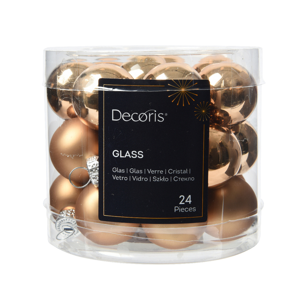 24 boules de Noël en verre mat et brillant, coloris brun - D.2,5cm