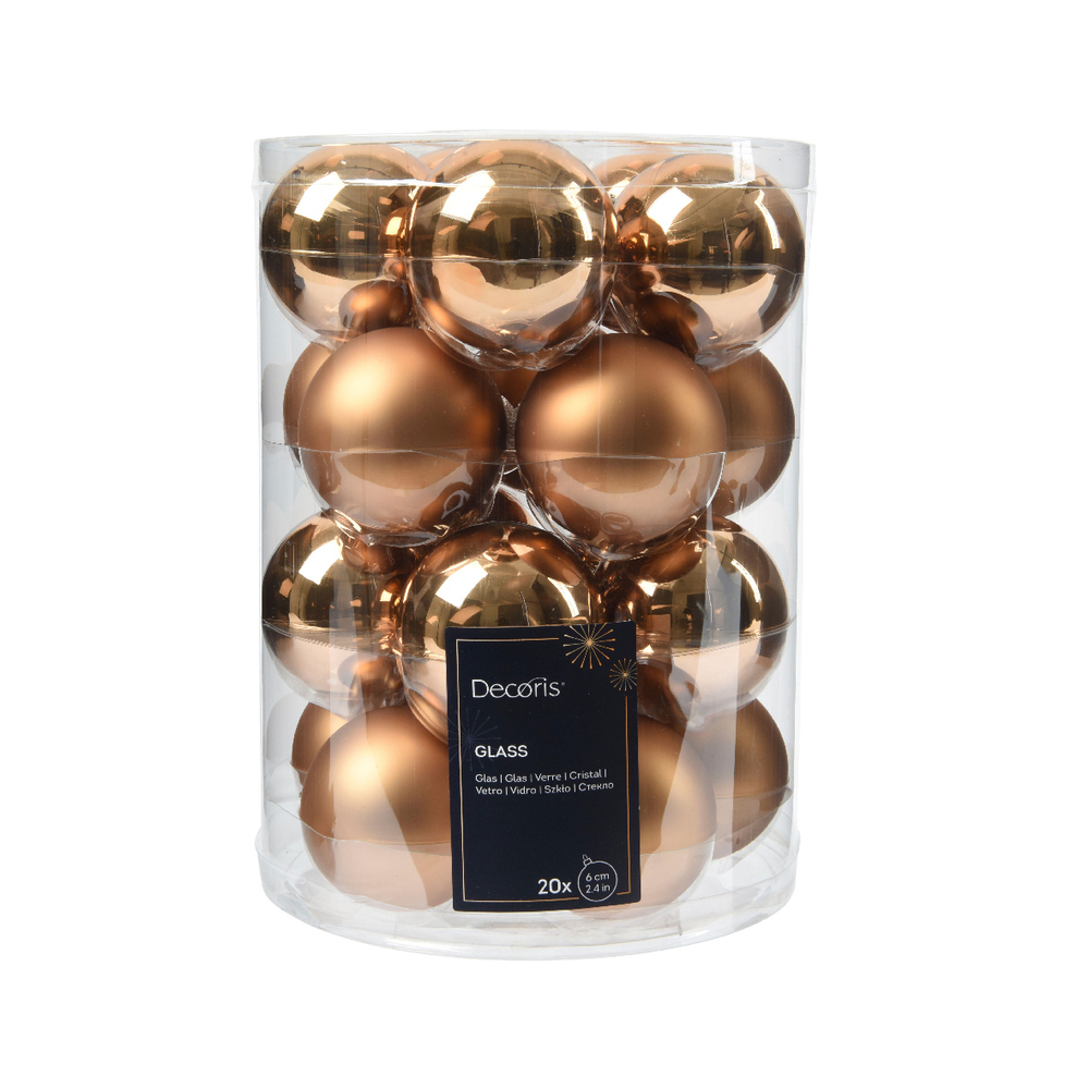 20 boules de Noël en verre mat et brillant, coloris brun - D.6cm