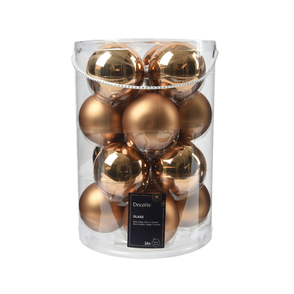 16 boules de Noël en verre mat et brillant, coloris brun - D.8cm