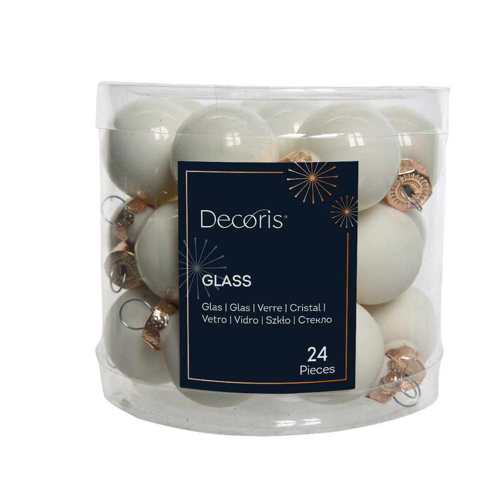 24 boules de Noël mates, en verre émaillé, coloris blanc - D.2,5cm