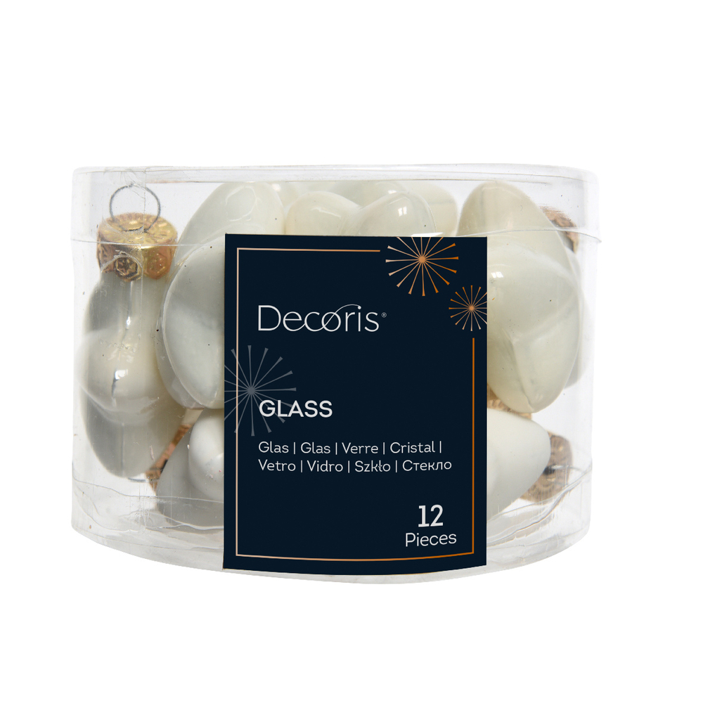 12 suspensions de Noël en verre : étoiles mix, coloris blanc - H.4cm