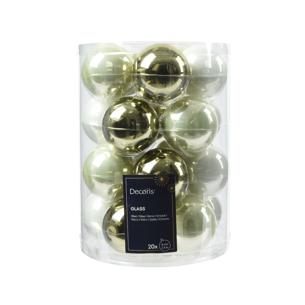 20 boules de Noël en verre brillant, coloris vert et blanc - D.6cm