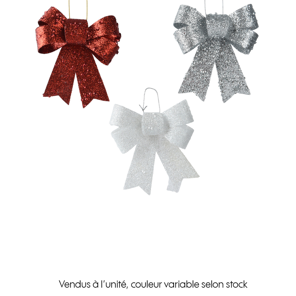 Suspension de Noël : nœud pour sapin, coloris argent - 11,5x10,5cm