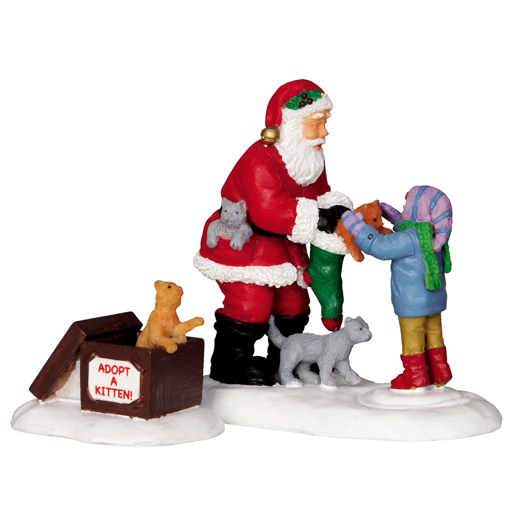 Figurines : Chat offert par le père Noël - H.7cm