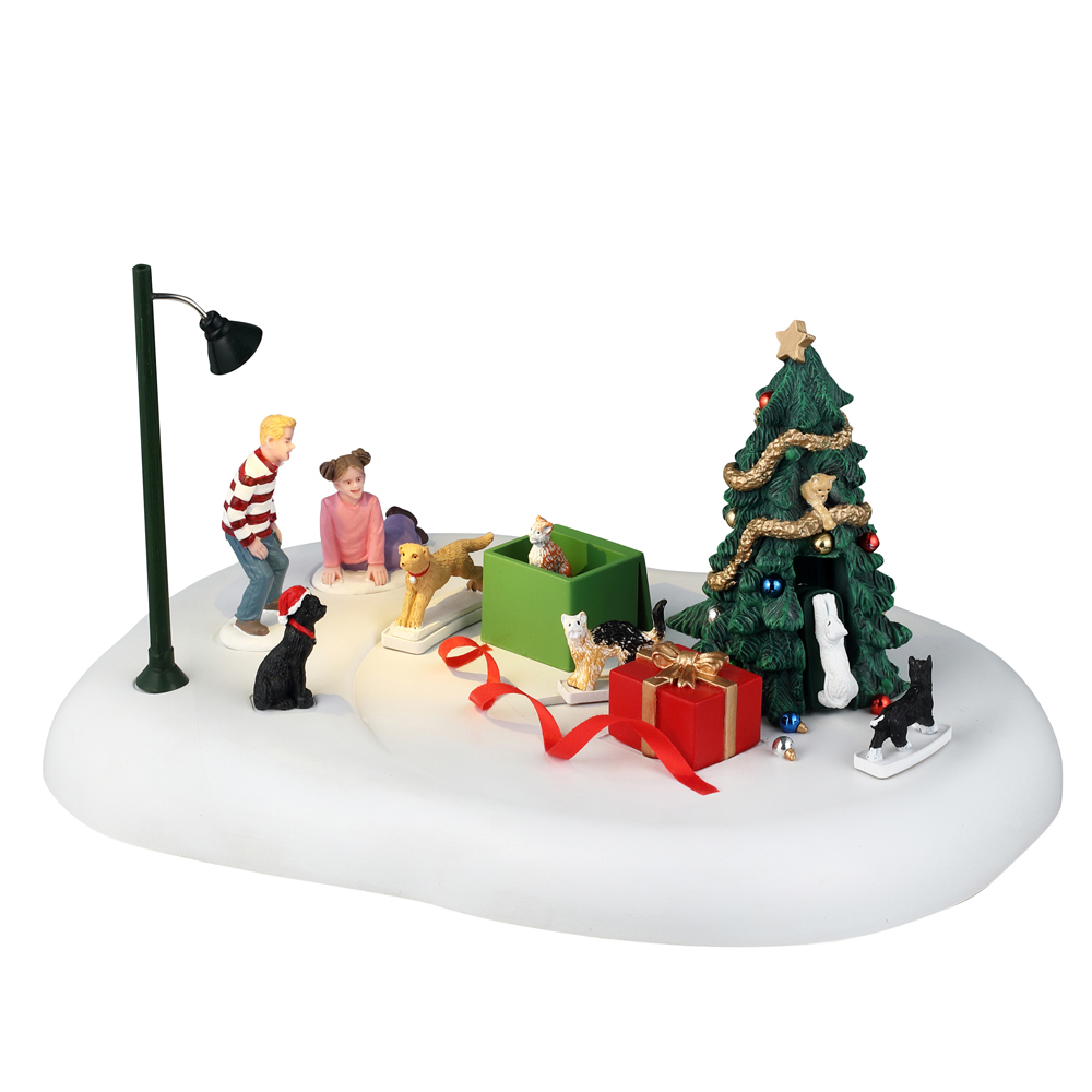 Scène de Noël animée : Rencontre avec les chats - 11,9cm