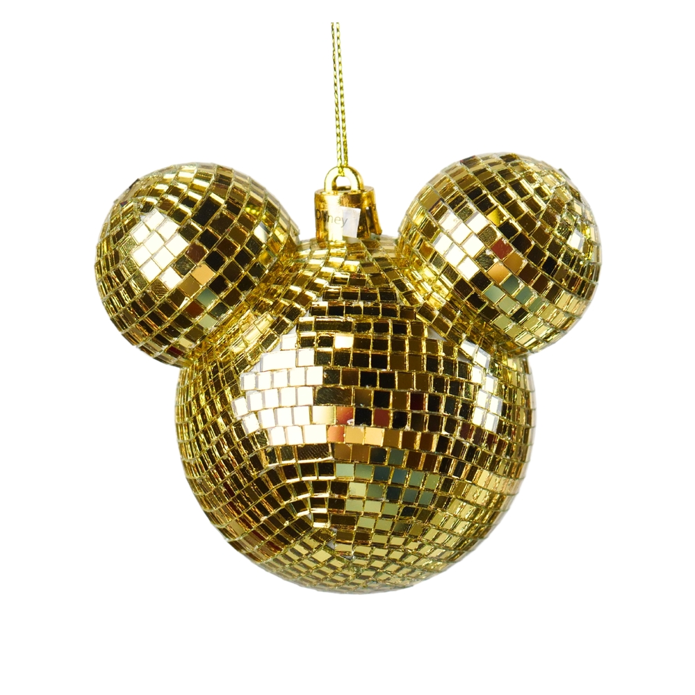Suspension de Noël en résine : tête de Mickey, disco doré - H.8,5cm