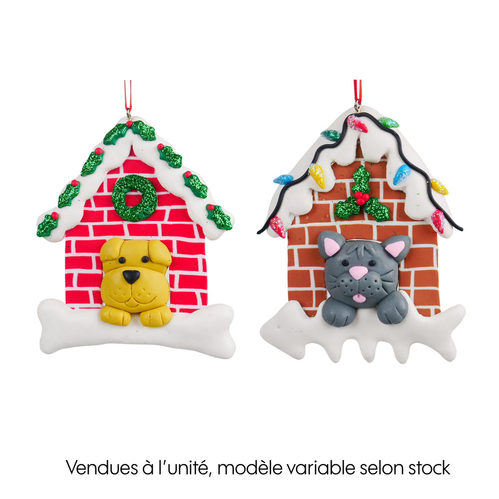 Suspension de Noël : maison du chien ou du chat en résine - H.10cm