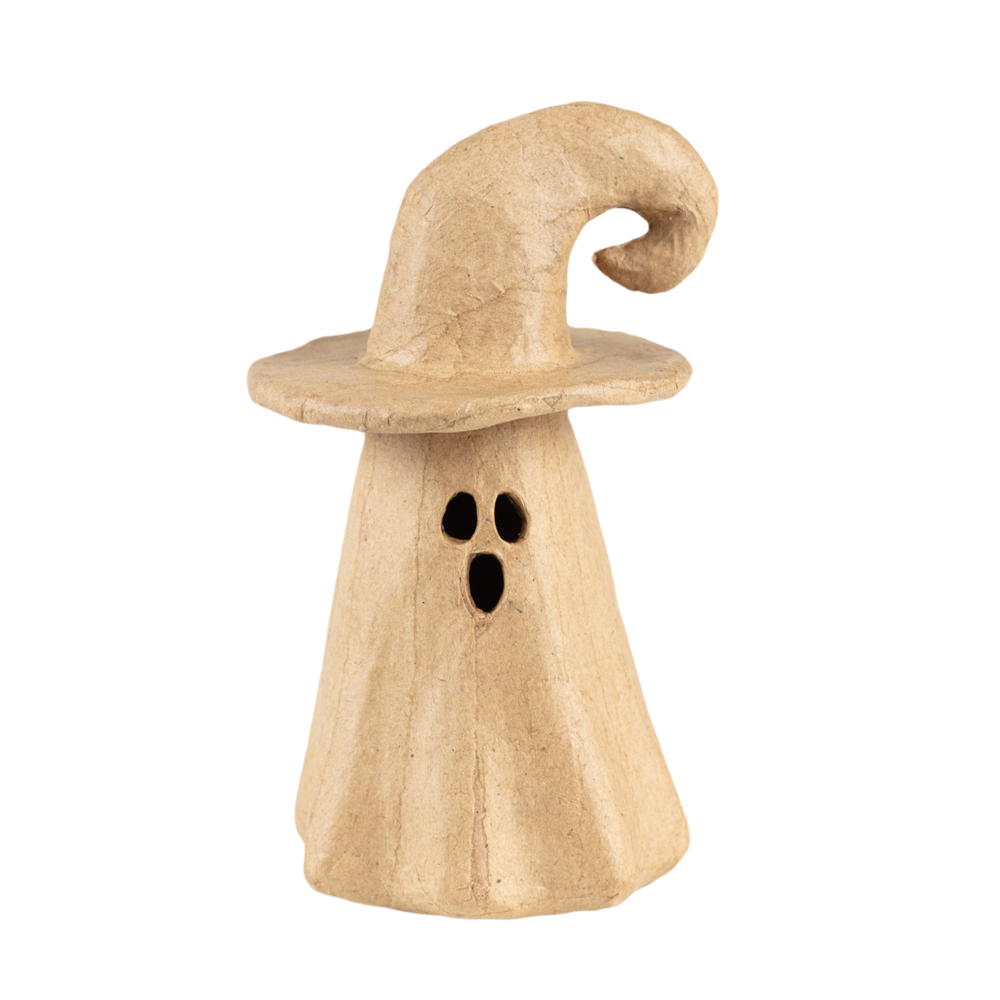 Bougeoir fantôme DIY et son chapeau en papier mâché - 9x8xH.14cm