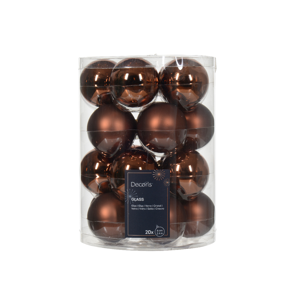 Assortiment 20 boules de Noël en verre, coloris espresso - D.6cm