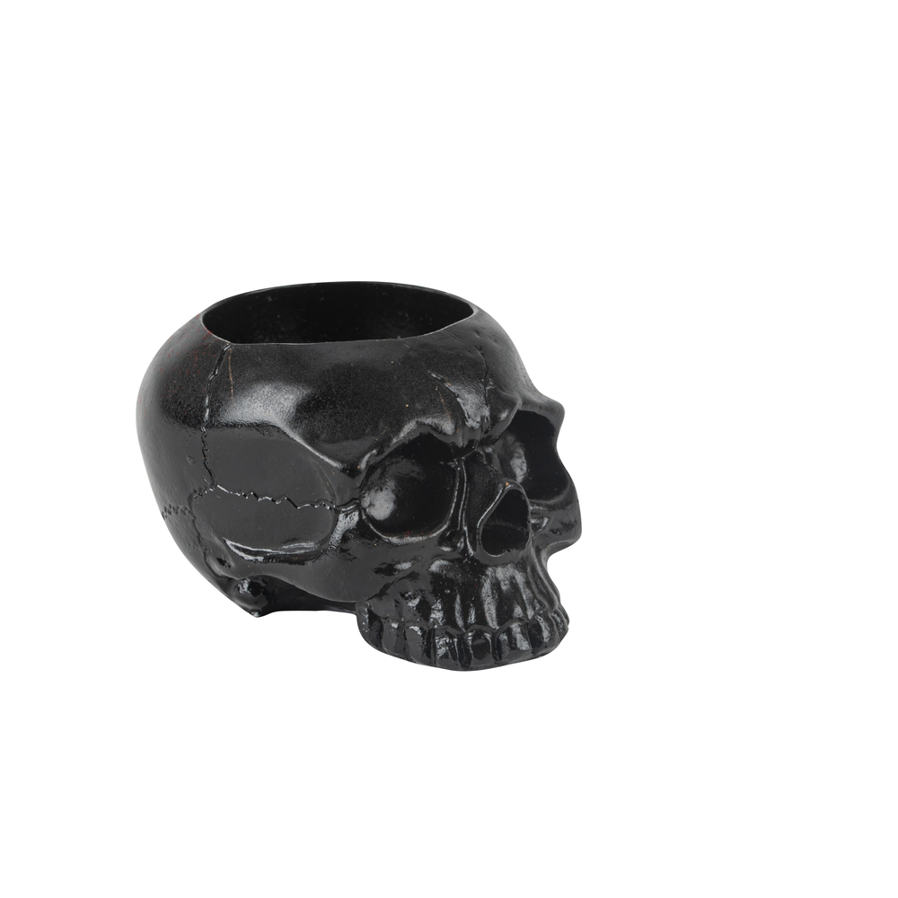 Bougeoir tête de mort résine H8cm