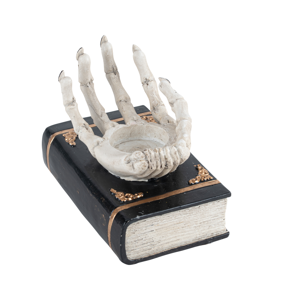 Bougeoir grimoire et main 11,5x14,5cm