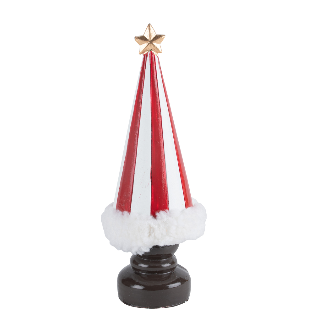 Décoration de Noël : Sapin rayé résine avec liseré de fourrure H.20cm