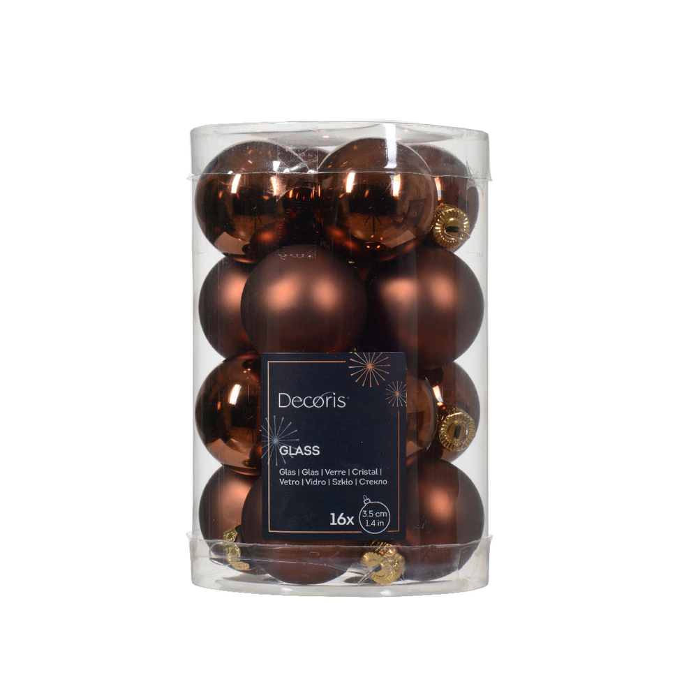 Assortiment 16 boules de Noël en verre, coloris espresso - D.3,5cm