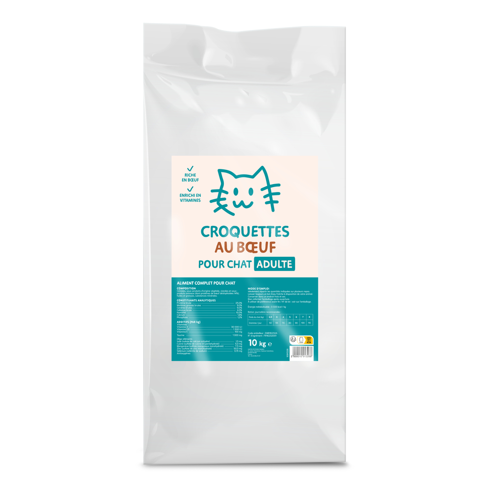Croquettes au bœuf pour chat adulte 10kg