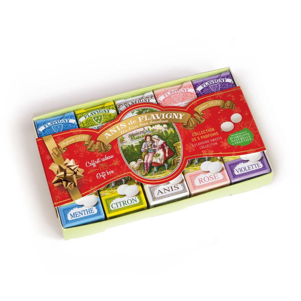 Coffret Noël bonbons 5 parfums : anis,menthe,violette,citron,rose 18 g