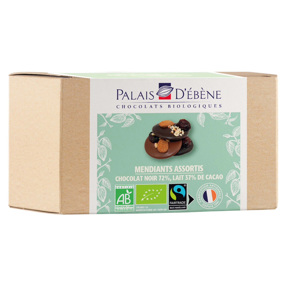 Mendiants assortis chocolat (noir 72% - lait 37% de cacao) 120g