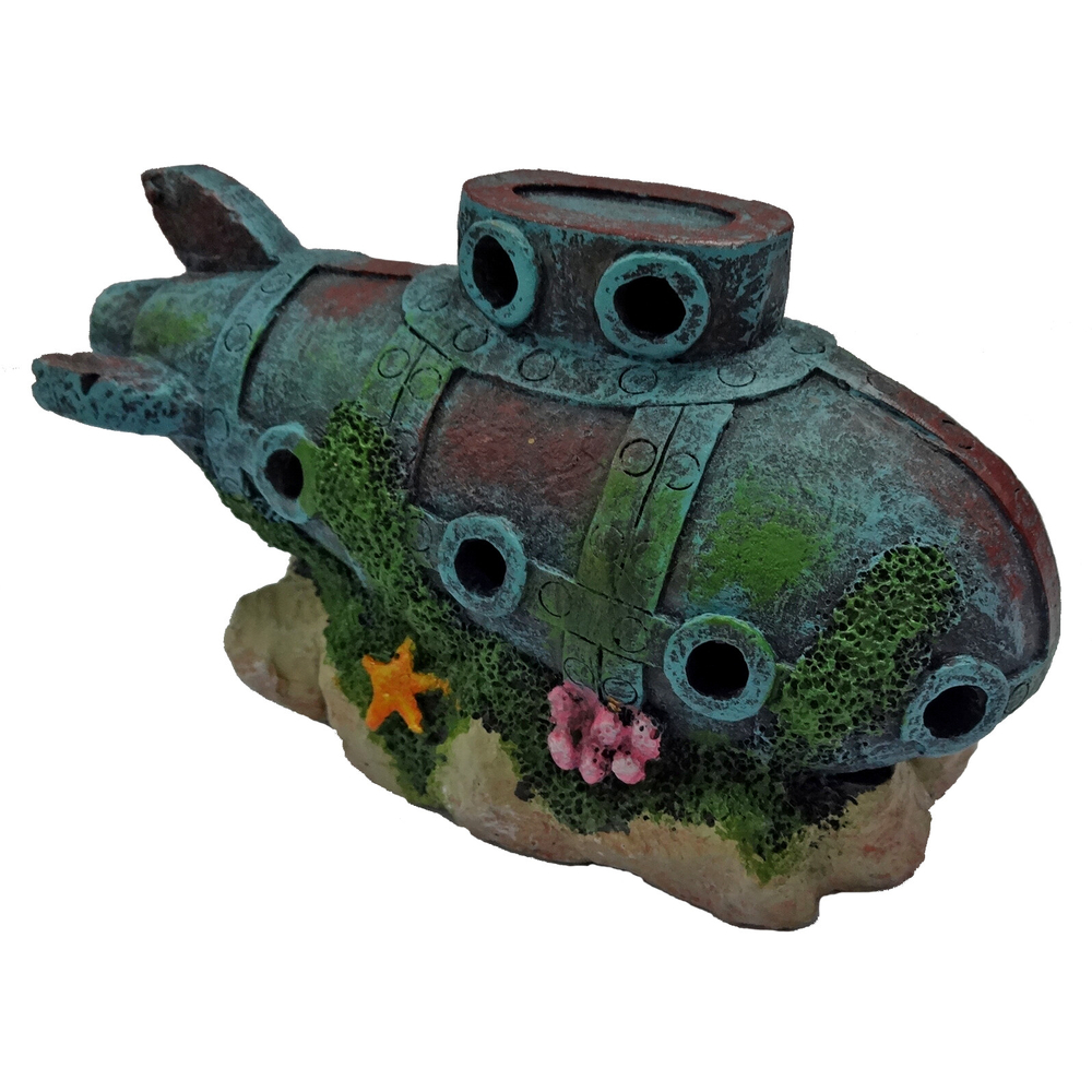 Décoration d'aquarium : sous-marin en résine - H.8cm