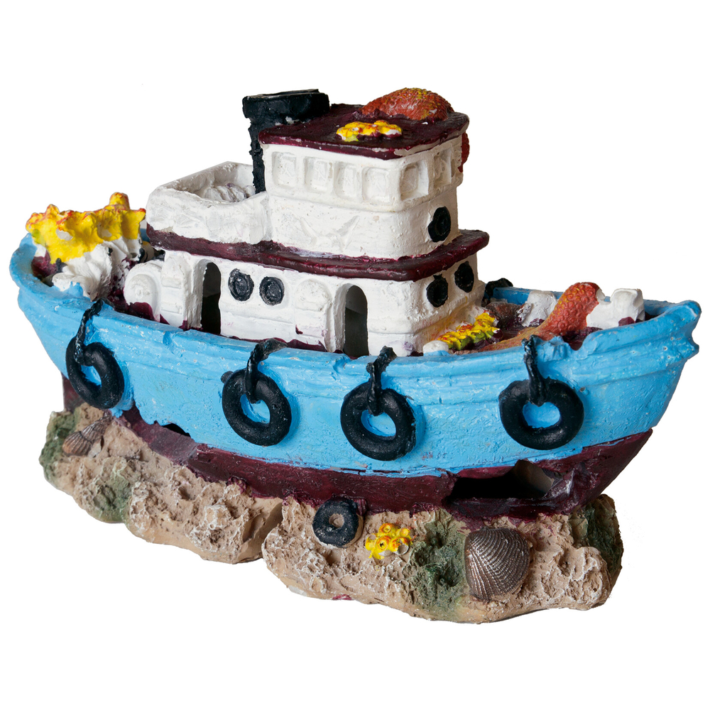 Décoration d'aquarium : petit bateau en résine - H.10cm