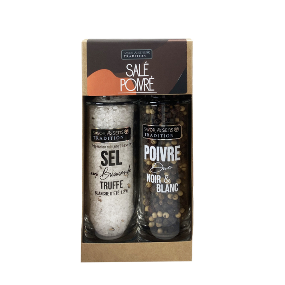 Duo salé poivré - sel truffe & poivre noire et blanc