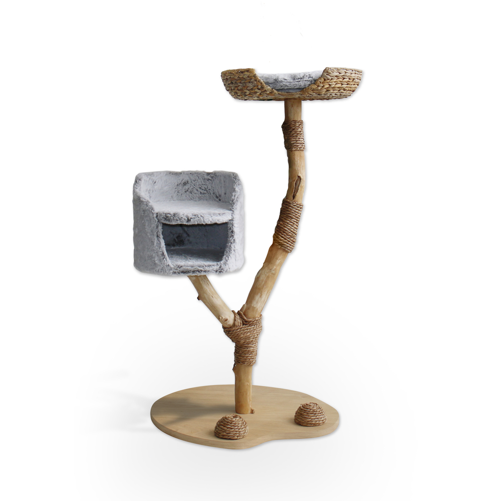 Arbre à chat Azkara n°1, en bois de poirier - L.70xl.65xH.120cm