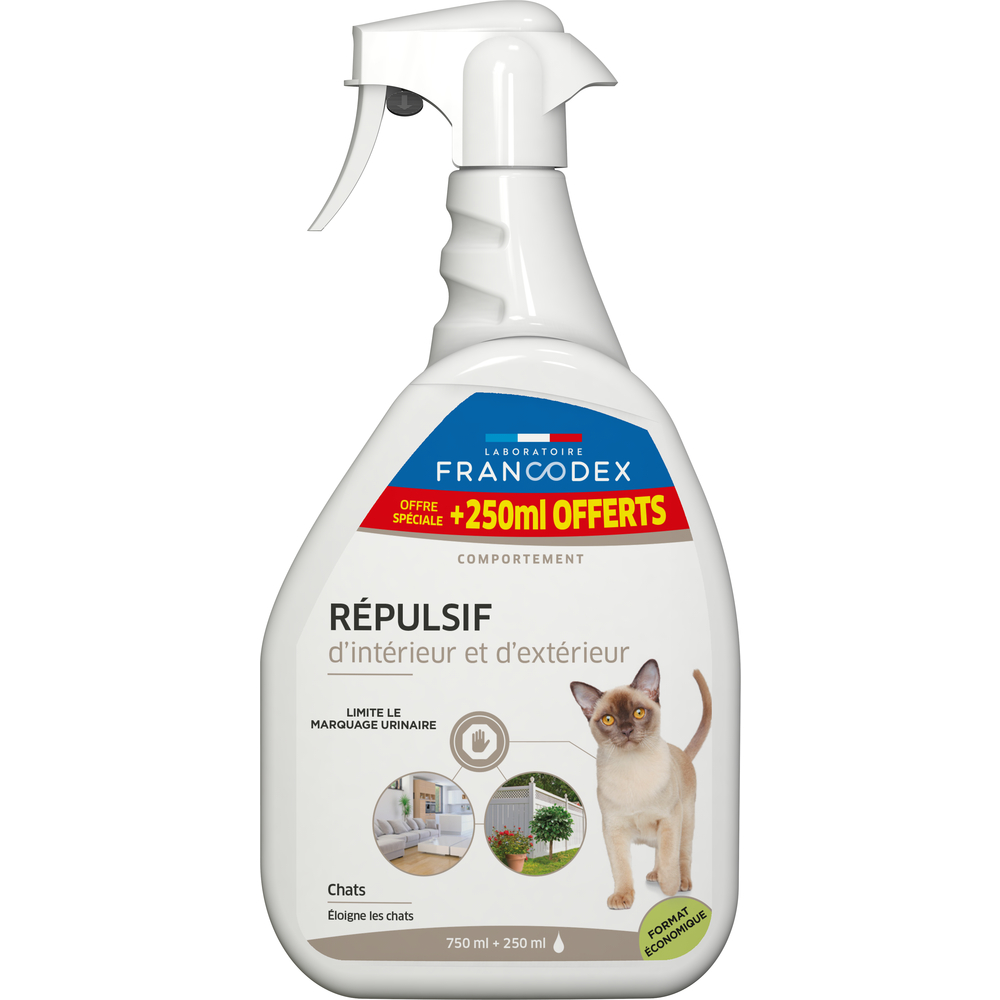 Répulsif d'intérieur et d'extérieur pour chat - 750ml + 250ml offerts