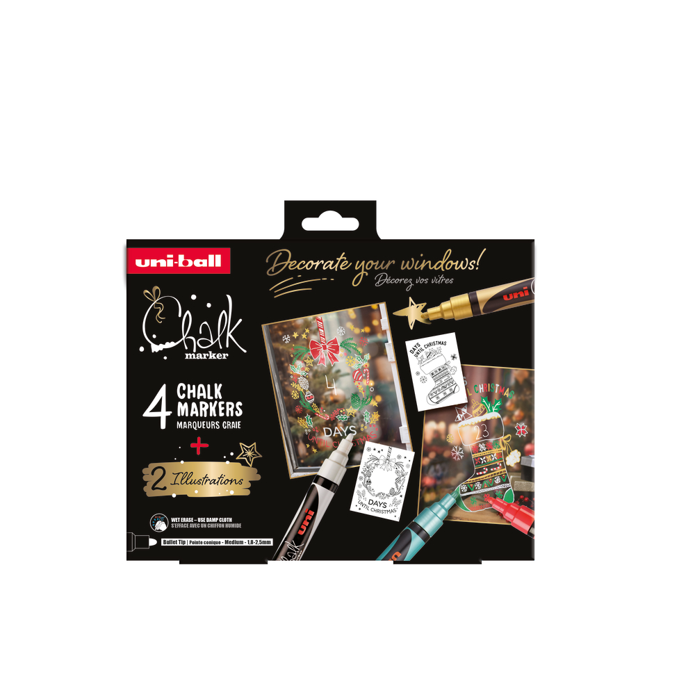 Coffret de 4 marqueurs à craie Chalk Marker PWE5M - 4 coloris de Noël