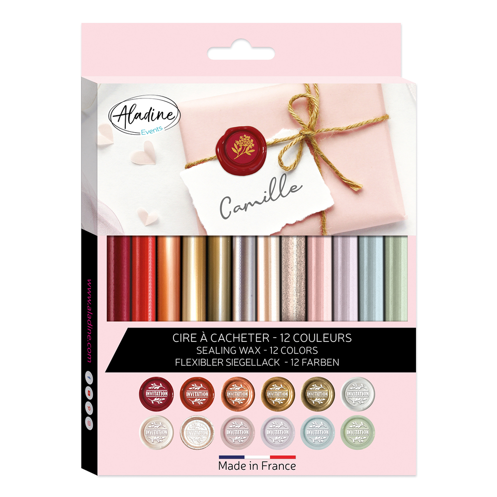 Bâtons de cire à cacheter, boîte 12 couleurs - H.12cm