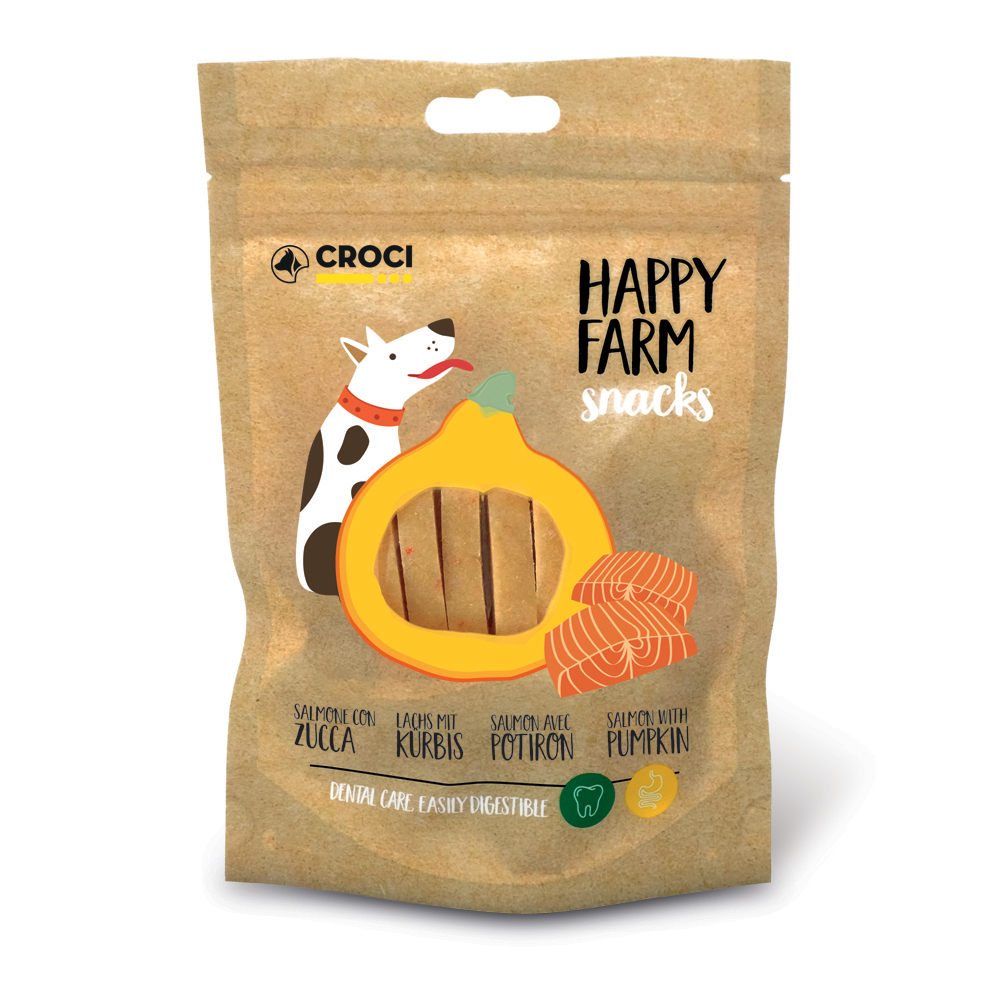 Friandises Happy Farm pour chien - saumon et citrouillle 80g