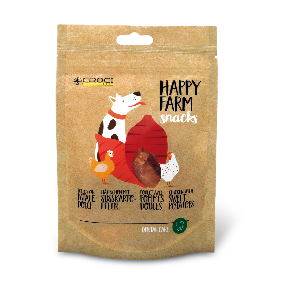 Friandises Happy Farm pour chien - patate douce et poulet 80g