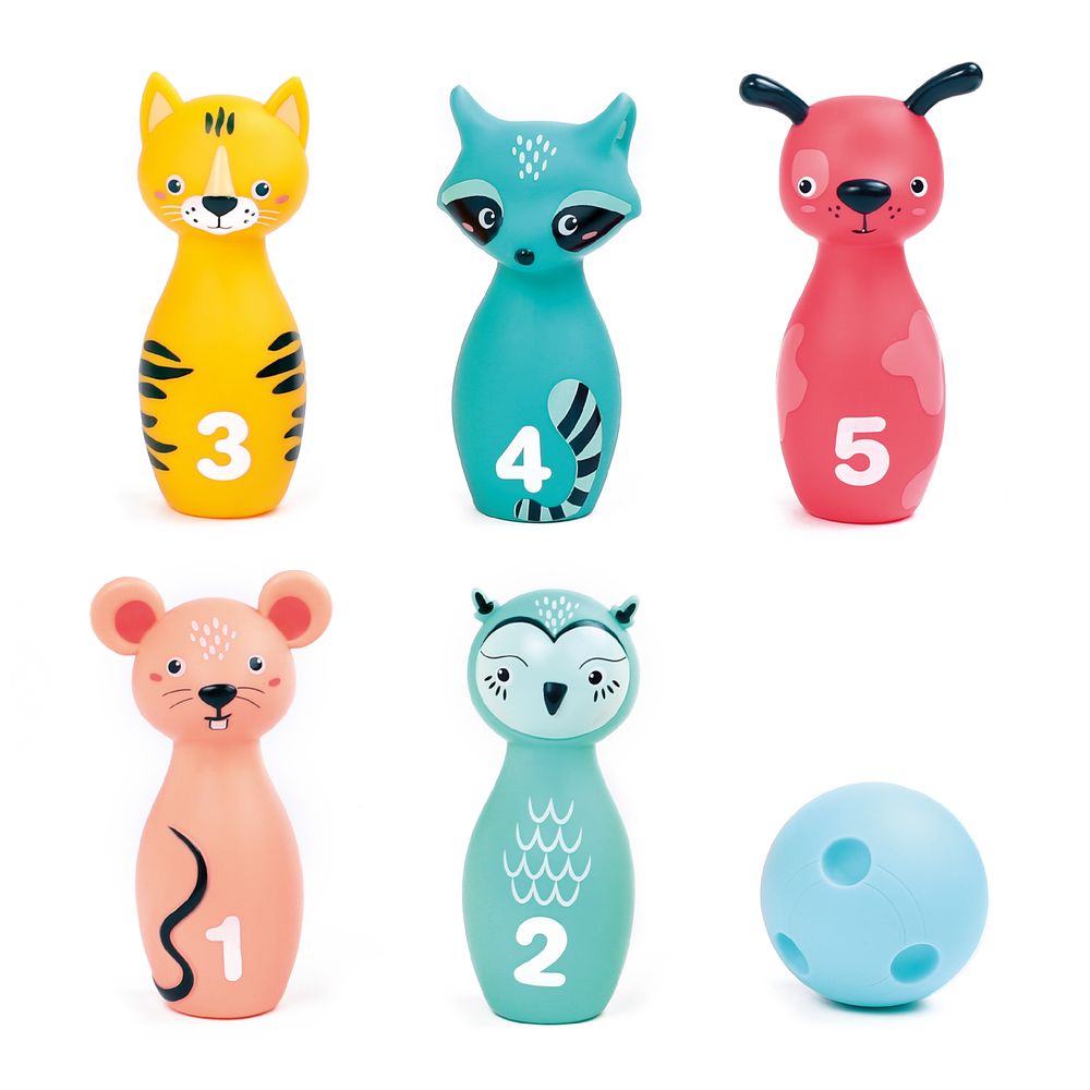 Jeu de bowling 'Animaux', quilles souples - H.15cm
