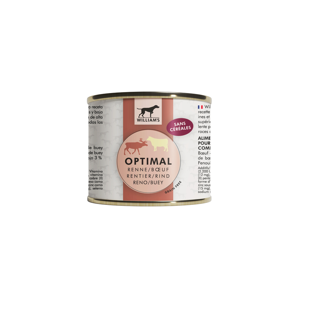 Pâtée sans céréales Optimal pour chien au renne et au bœuf 200g