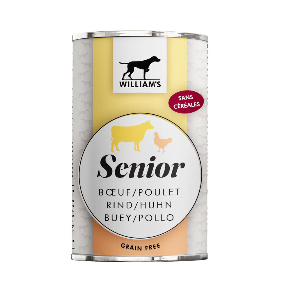 Pâtée sans céréales Optimal pour chien sénior au bœuf et poulet 395g
