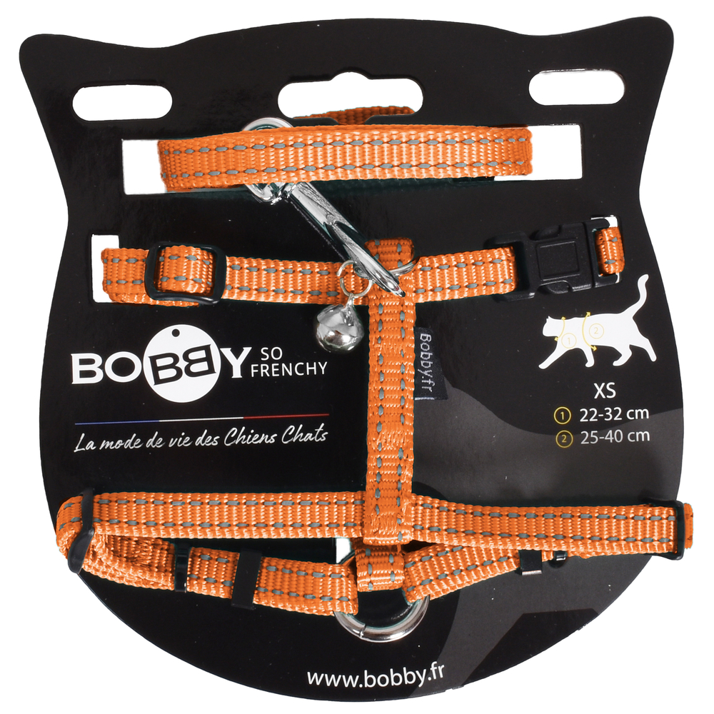 Pack pour chat : harnais et laisse 'Safe', coloris orange - L.9cm