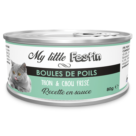 Pâtée ''Boules de poils'' - thon et chou frisé en sauce 80g