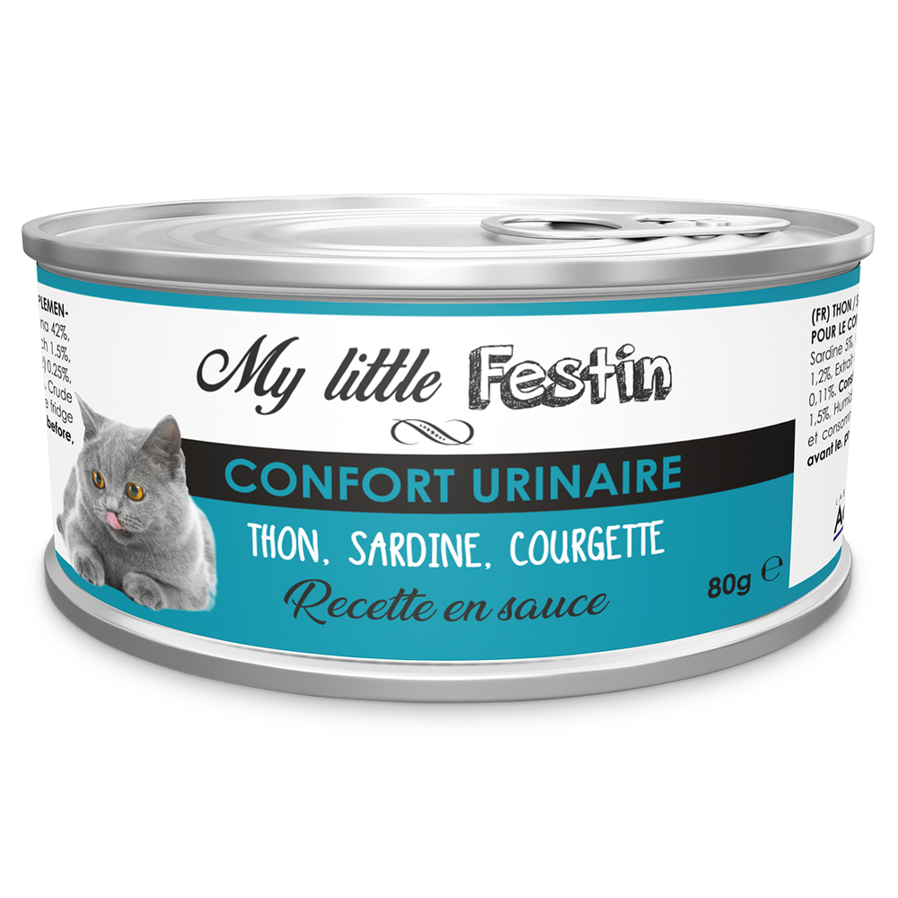 Pâtée ''Confort urinaire'' - Thon, sardine et courgette en sauce 80g
