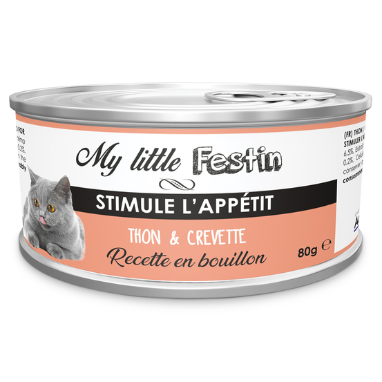 Pâtée ''Stimule l'appétit'' - Thon et crevette en bouillon 80g