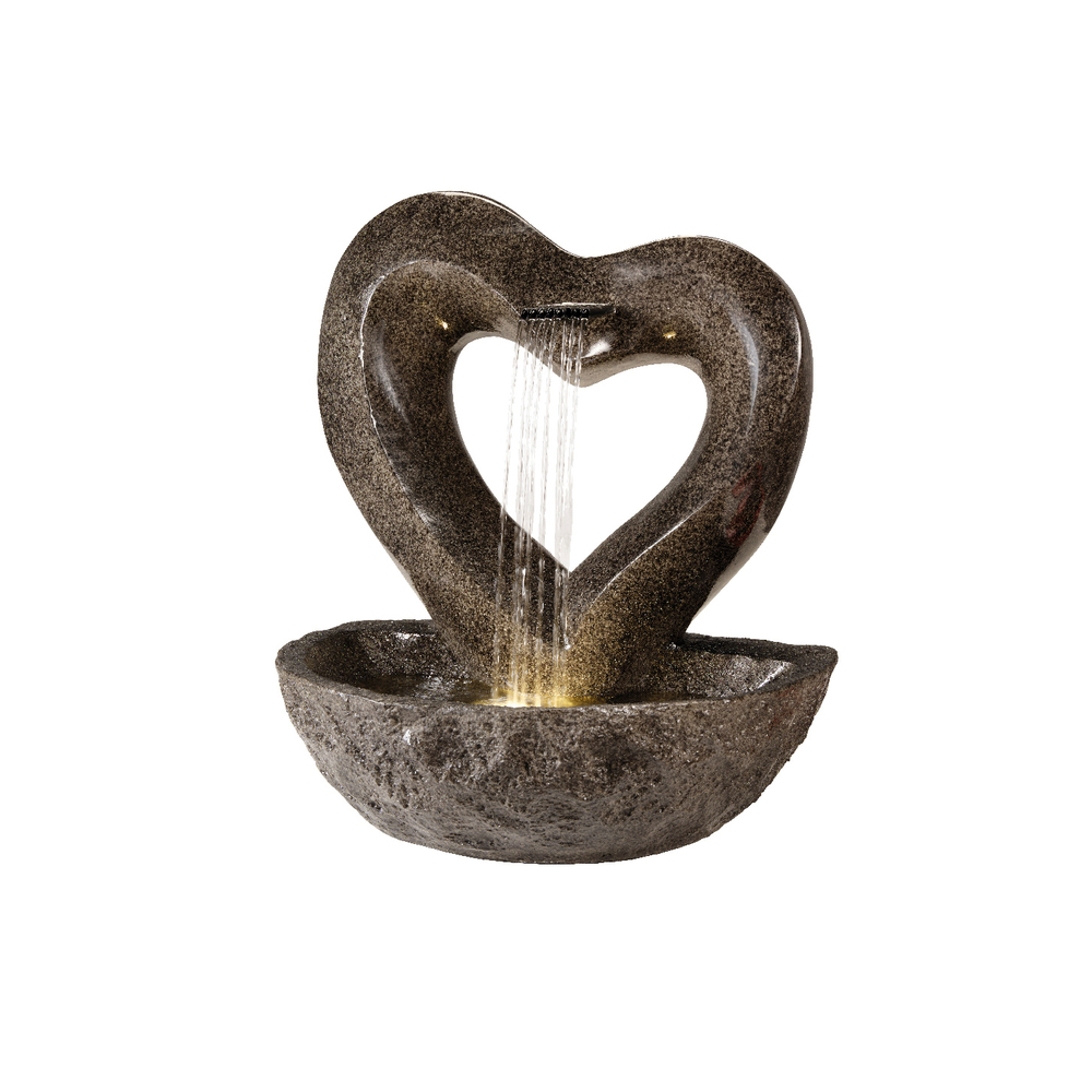 Fontaine LED cœur en polyrésine, coloris anthracite - L.45xH.72cm