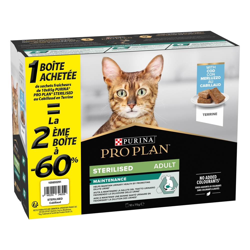 Pâtée pour chat sérilisé - Maintenance Cabillaud 10x75g -2ème à -60%
