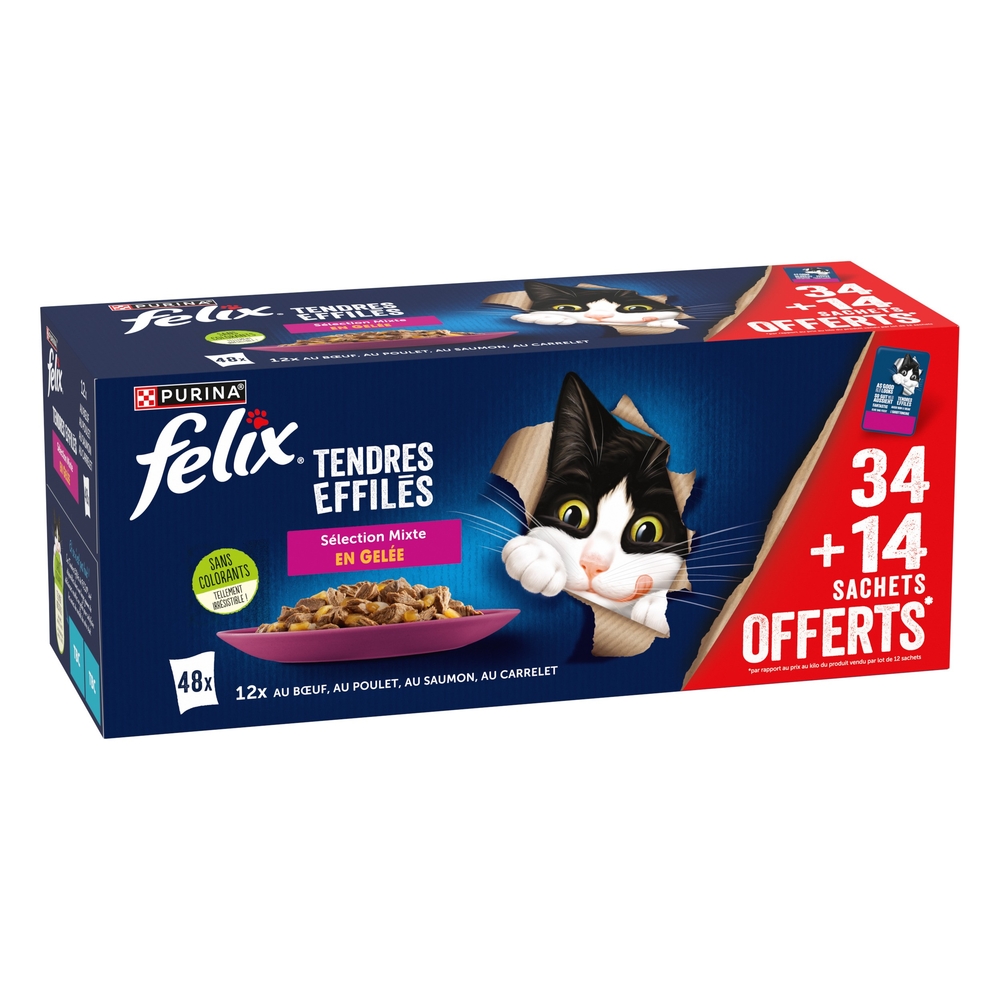 Tendres Effilés en gelée - Sélection mixte boeuf 34+14 offerts (x85g)