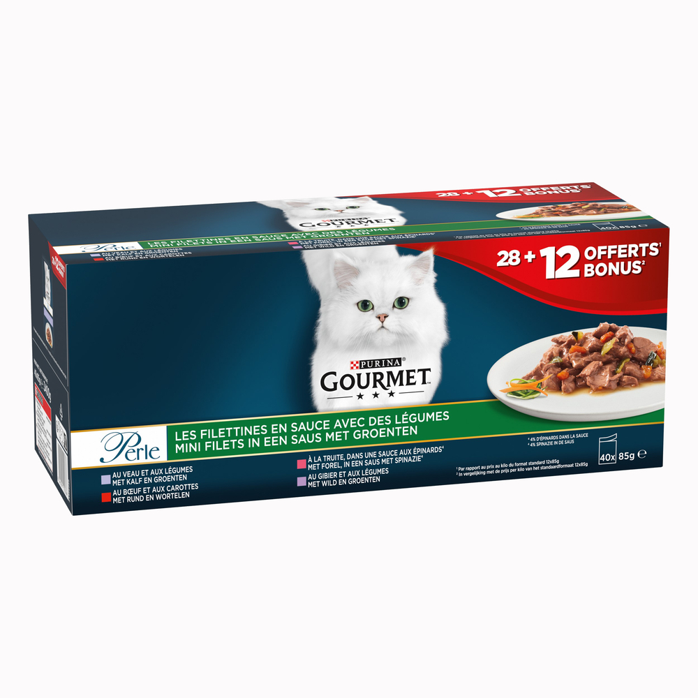 Pâtée pour chat 'Les Filettines' en sauce légumes 28+12 offerts (x85g)