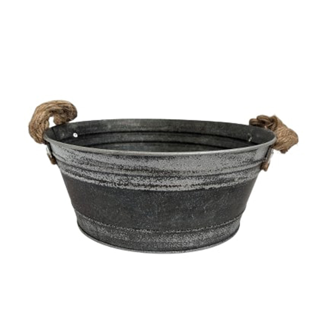 Coupe ronde en zinc, avec poignée corde - D.21xH.9cm