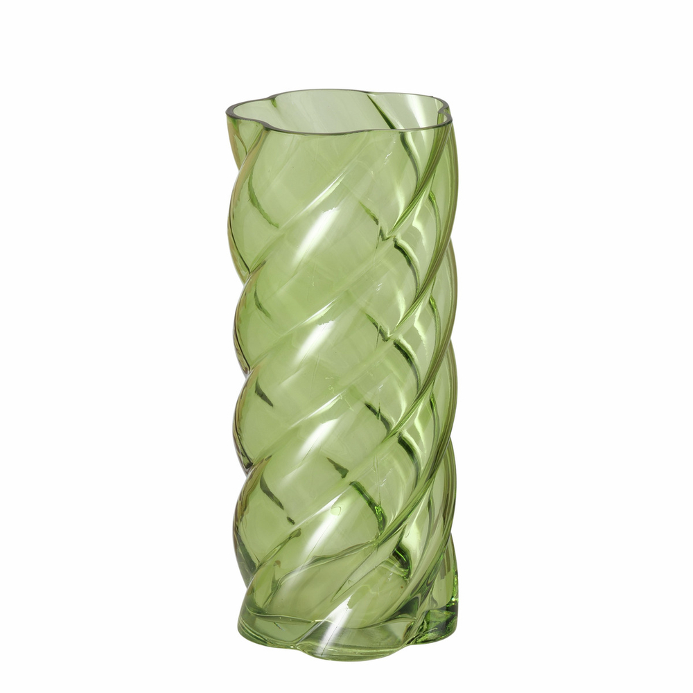 Vase Curvo, en verre laqué, coloris vert - H.30xD.13cm